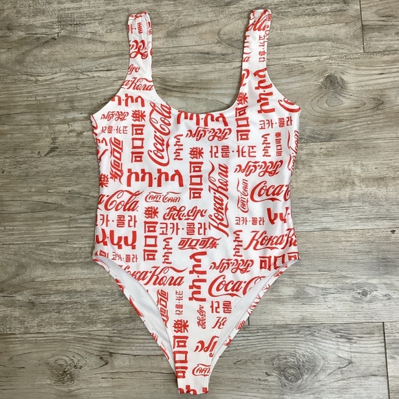 Coca Cola Women’s White with Red Logo Print Bodysuit &/or Swimsuit - Picture 1 of 4